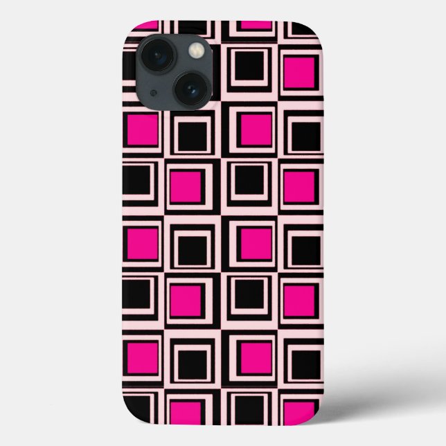Modern squares, light pink, hot pink and black Case-Mate iPhone case (Back)