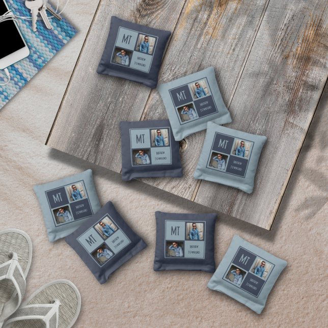 Modern Squares Monogram Photo Cornhole Bags (Creator Uploaded)