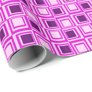 Modern squares, pink, orchid and purple wrapping paper