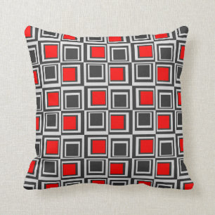 Modern squares, red, grey and black throw pillow