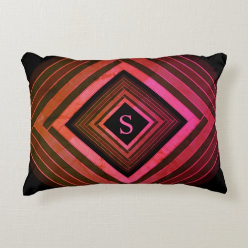 Modern Squares Rustic Pink Geometric Monogram Accent Pillow