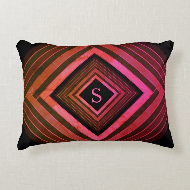 Modern Squares Rustic Pink Geometric Monogram Accent Pillow (Front)
