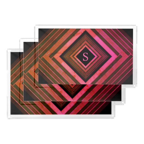 Modern Squares Rustic Pink Geometric Monogram Acrylic Tray