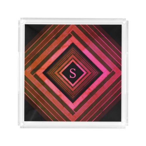 Modern Squares Rustic Pink Geometric Monogram Acrylic Tray