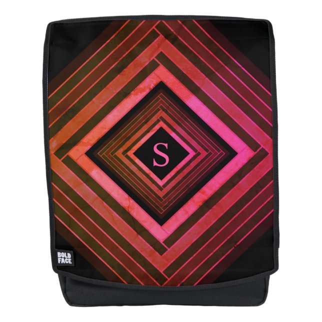 Modern Squares Rustic Pink Geometric Monogram Backpack (Front)
