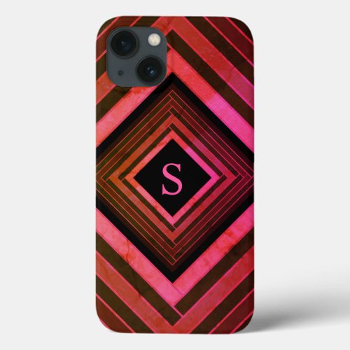 Modern Squares Rustic Pink Geometric Monogram iPhone 13 Case