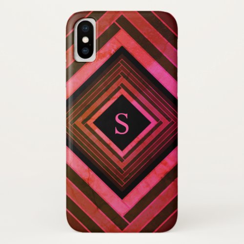 Modern Squares Rustic Pink Geometric Monogram iPhone X Case