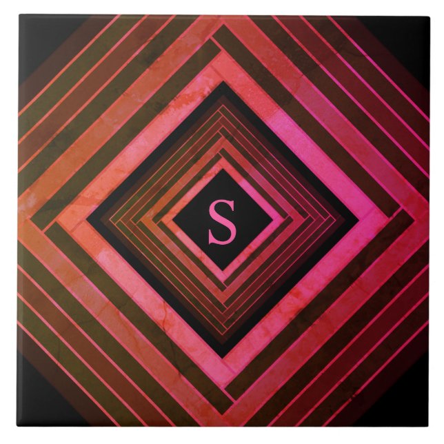 Modern Squares Rustic Pink Geometric Monogram Ceramic Tile (Front)