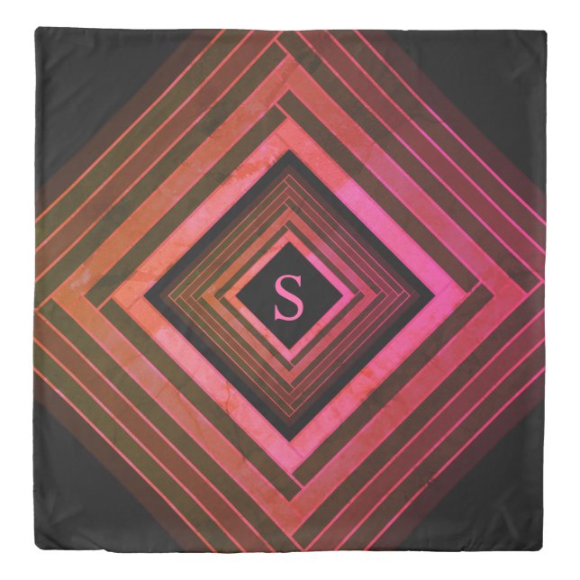 Modern Squares Rustic Pink Geometric Monogram Duvet Cover (Front)