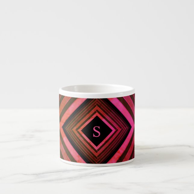 Modern Squares Rustic Pink Geometric Monogram Espresso Cup (Front)