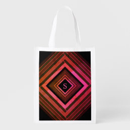 Modern Squares Rustic Pink Geometric Monogram Grocery Bag
