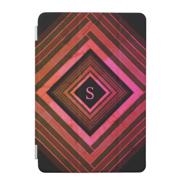 Modern Squares Rustic Pink Geometric Monogram iPad Mini Cover (Front)
