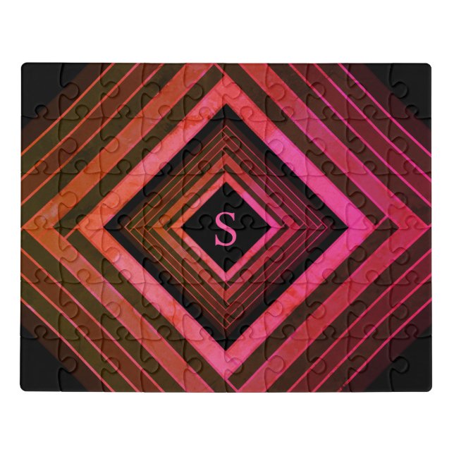 Modern Squares Rustic Pink Geometric Monogram Jigsaw Puzzle (Puzzle Horizontal)