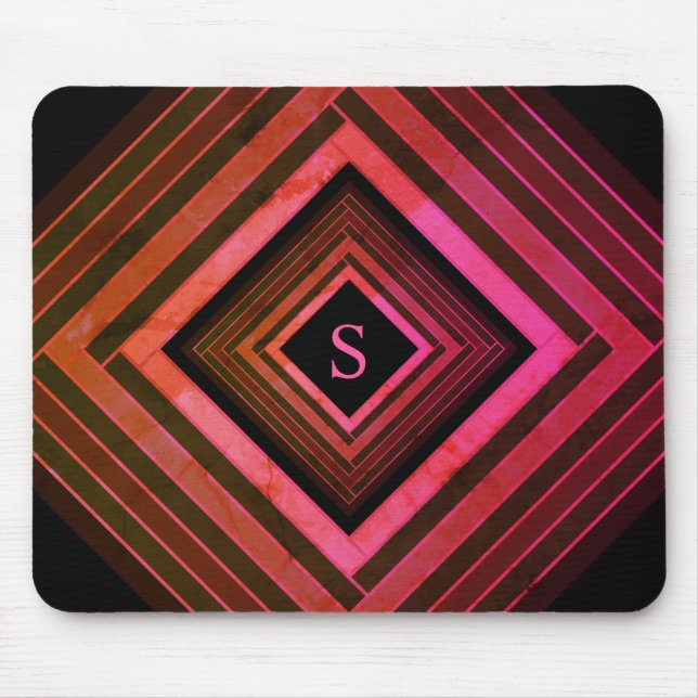 Modern Squares Rustic Pink Geometric Monogram Mouse Pad (Front)