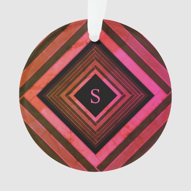Modern Squares Rustic Pink Geometric Monogram Ornament (Front)