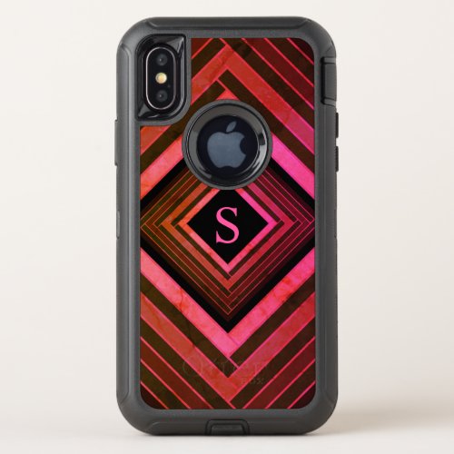 Modern Squares Rustic Pink Geometric Monogram OtterBox Defender iPhone X Case