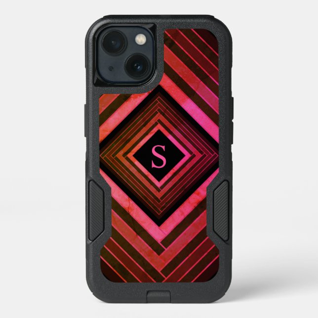 Modern Squares Rustic Pink Geometric Monogram Otterbox iPhone Case (Back)