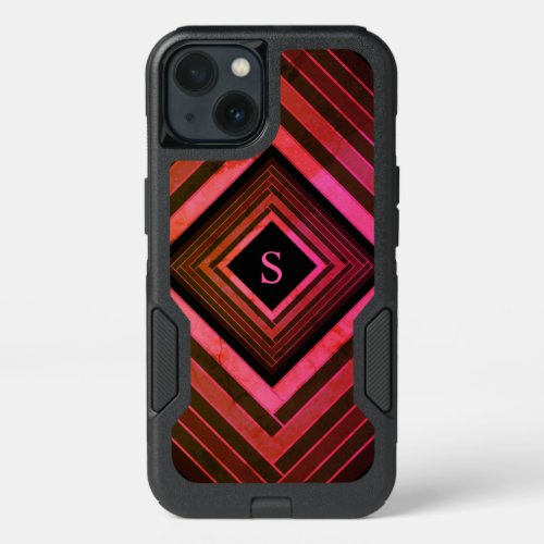 Modern Squares Rustic Pink Geometric Monogram iPhone 13 Case