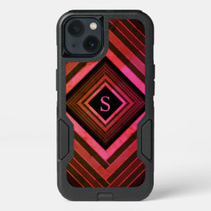 Modern Squares Rustic Pink Geometric Monogram iPhone 13 Case