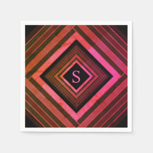Modern Squares Rustic Pink Geometric Monogram Paper Napkins