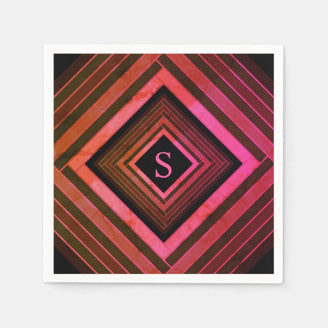 Modern Squares Rustic Pink Geometric Monogram Paper Napkins (Front)