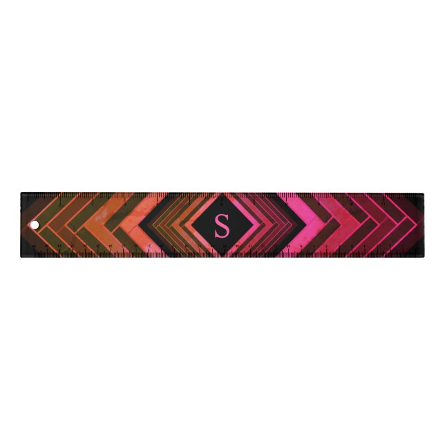 Modern Squares Rustic Pink Geometric Monogram Ruler (Front)