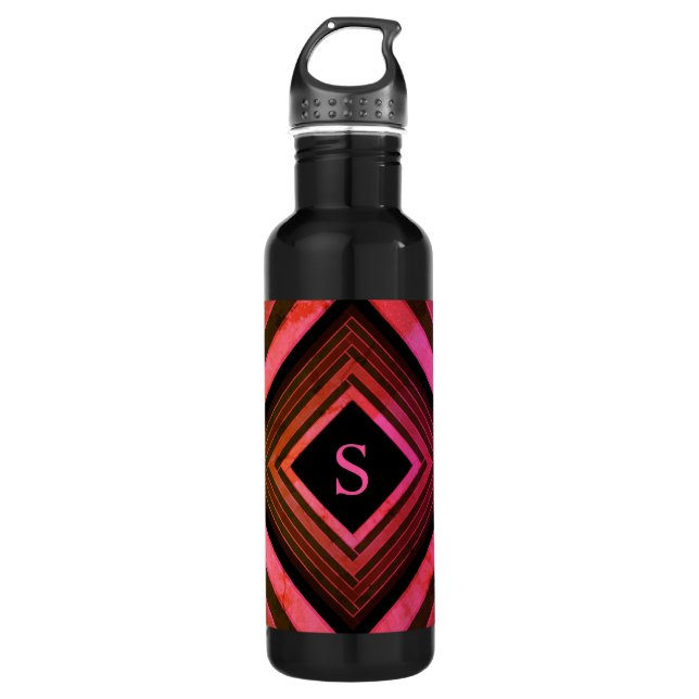 Modern Squares Rustic Pink Geometric Monogram Stainless Steel Water Bottle (Front)