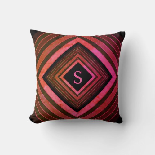 Modern Squares Rustic Pink Geometric Monogram Throw Pillow