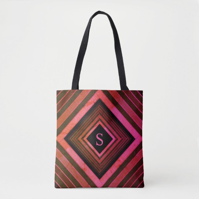 Modern Squares Rustic Pink Geometric Monogram Tote Bag (Front)