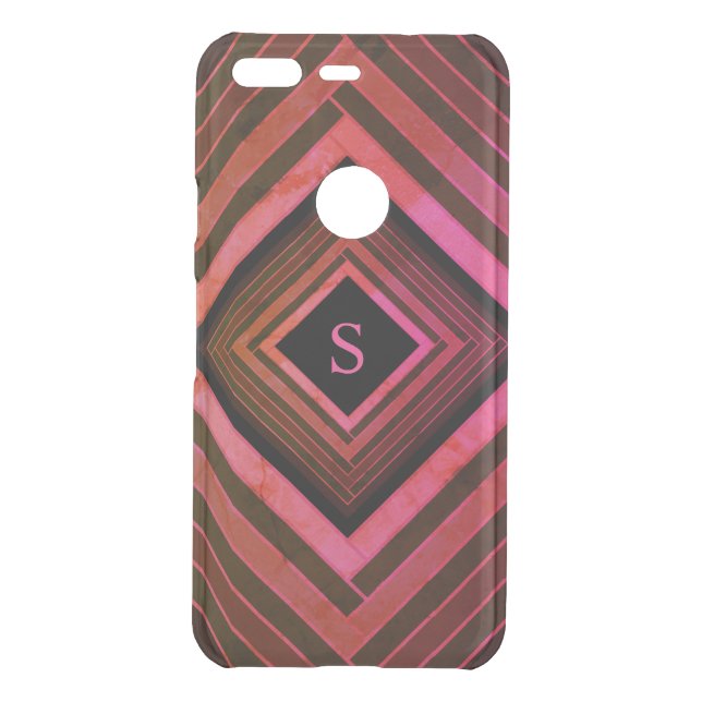 Modern Squares Rustic Pink Geometric Monogram Uncommon Google Pixel Case (Back)