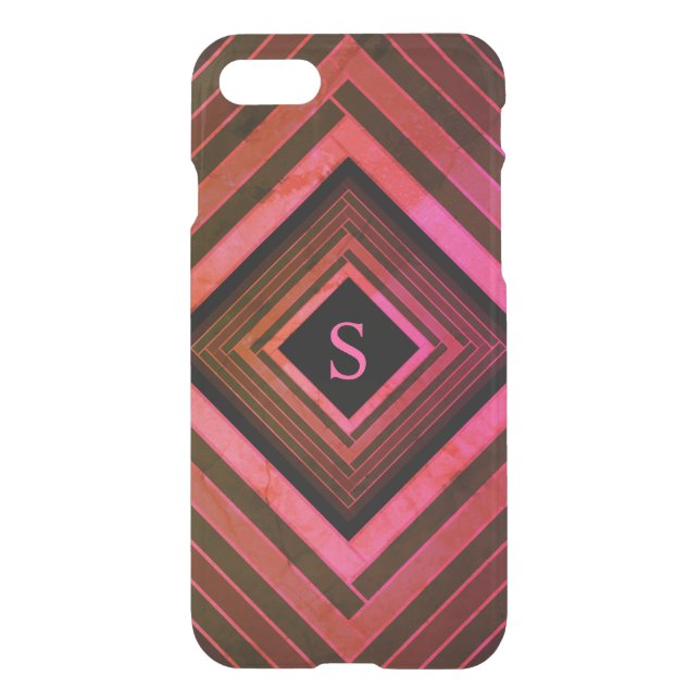 Modern Squares Rustic Pink Geometric Monogram Uncommon iPhone Case (Back)