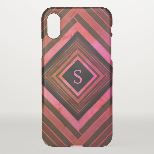 Modern Squares Rustic Pink Geometric Monogram Uncommon iPhone Case (Back)