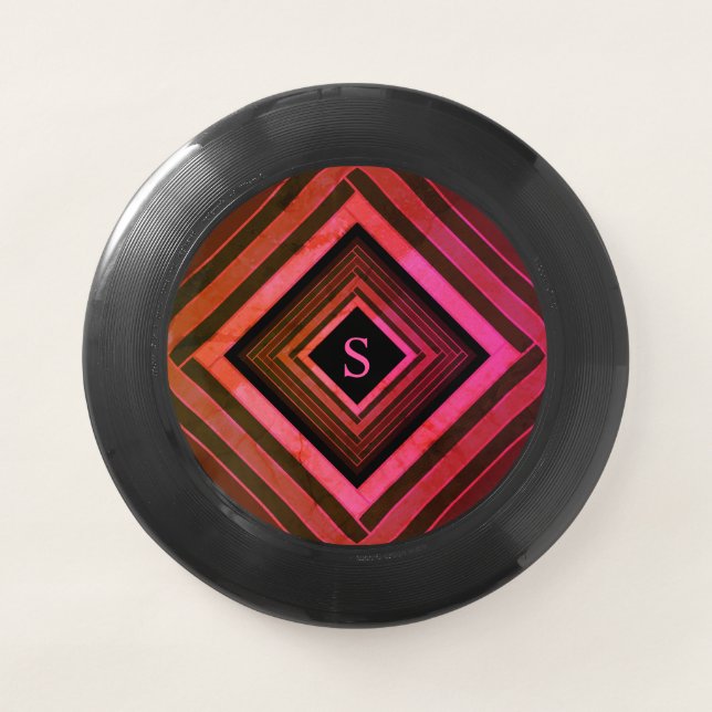 Modern Squares Rustic Pink Geometric Monogram Wham-O Frisbee (Front)
