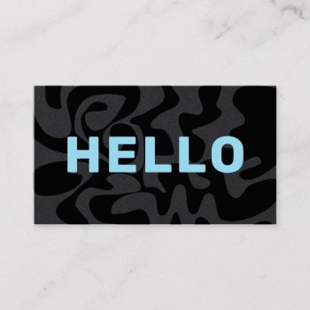 Modern Squiggle Hello Black Light Blue Business Card by TabbyGun at Zazzle