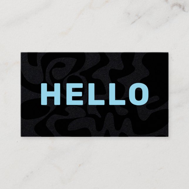 Modern Squiggle Hello Black Light Blue Business Card (Front)