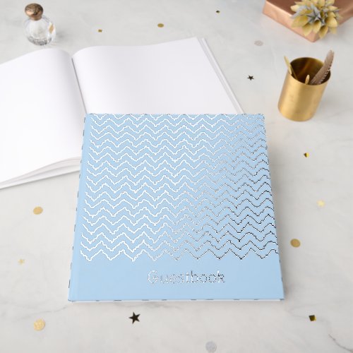 Modern Squiggly Zigzag Chevron Pattern On Blue Foil Guest Book