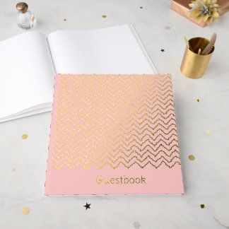 Modern Squiggly Zigzag Chevron Pattern On Pink Foil Guest Book