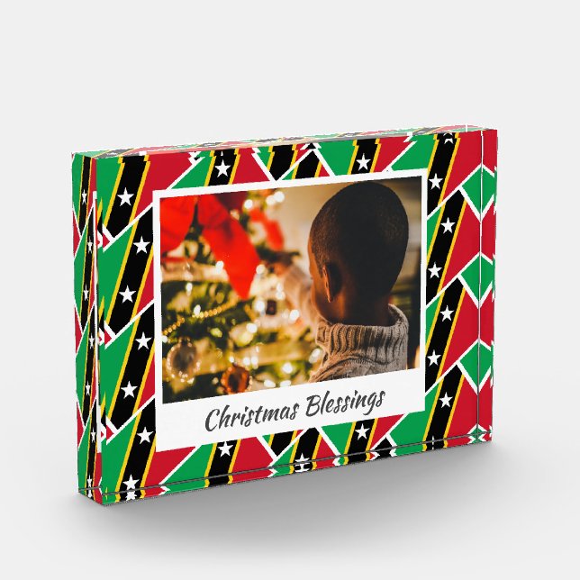 Modern ST KITTS NEVIS FLAG Christmas Keepsake Photo Block (Left)