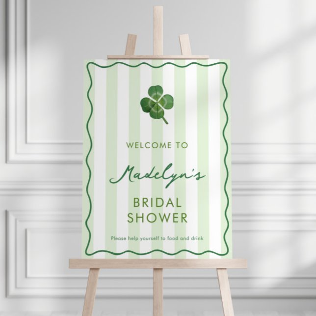 Modern St Patricks Day Bridal Shower Welcome Sign (Modern hand-drawn St Patricks day theme wedding shower welcome sign in green and white with shamrock)