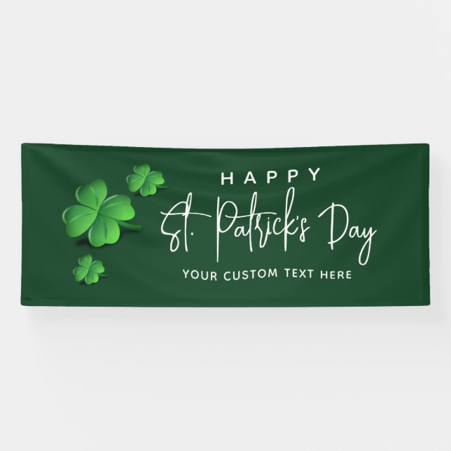 Modern St Patricks Day Green Shamrock Party Name Banner (Horizontal)
