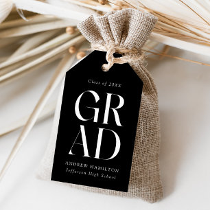 Modern Stacked Grad Black Graduation Favor Gift Tags