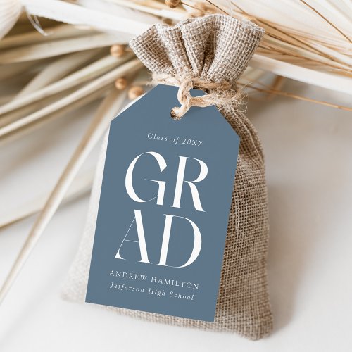 Modern Stacked Grad Blue Graduation Favor Gift Tags