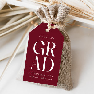 Modern Stacked Grad Burgundy Graduation Favor Gift Tags