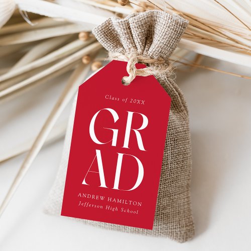 Modern Stacked Grad Red Graduation Favor Gift Tags