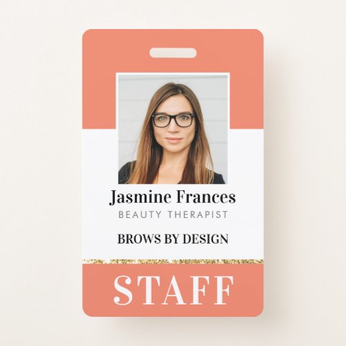 MODERN STAFF PHOTO ID work bold design orange Badge