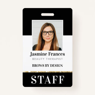 MODERN STAFF PHOTO ID work chic design black Badge