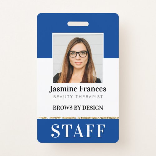 MODERN STAFF PHOTO ID work chic design blue Badge