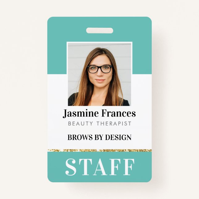 MODERN STAFF PHOTO ID work chic design mint Badge (Front)
