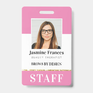 MODERN STAFF PHOTO ID work chic design pink Badge