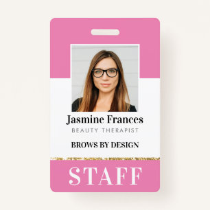 MODERN STAFF PHOTO ID work chic design pink Badge